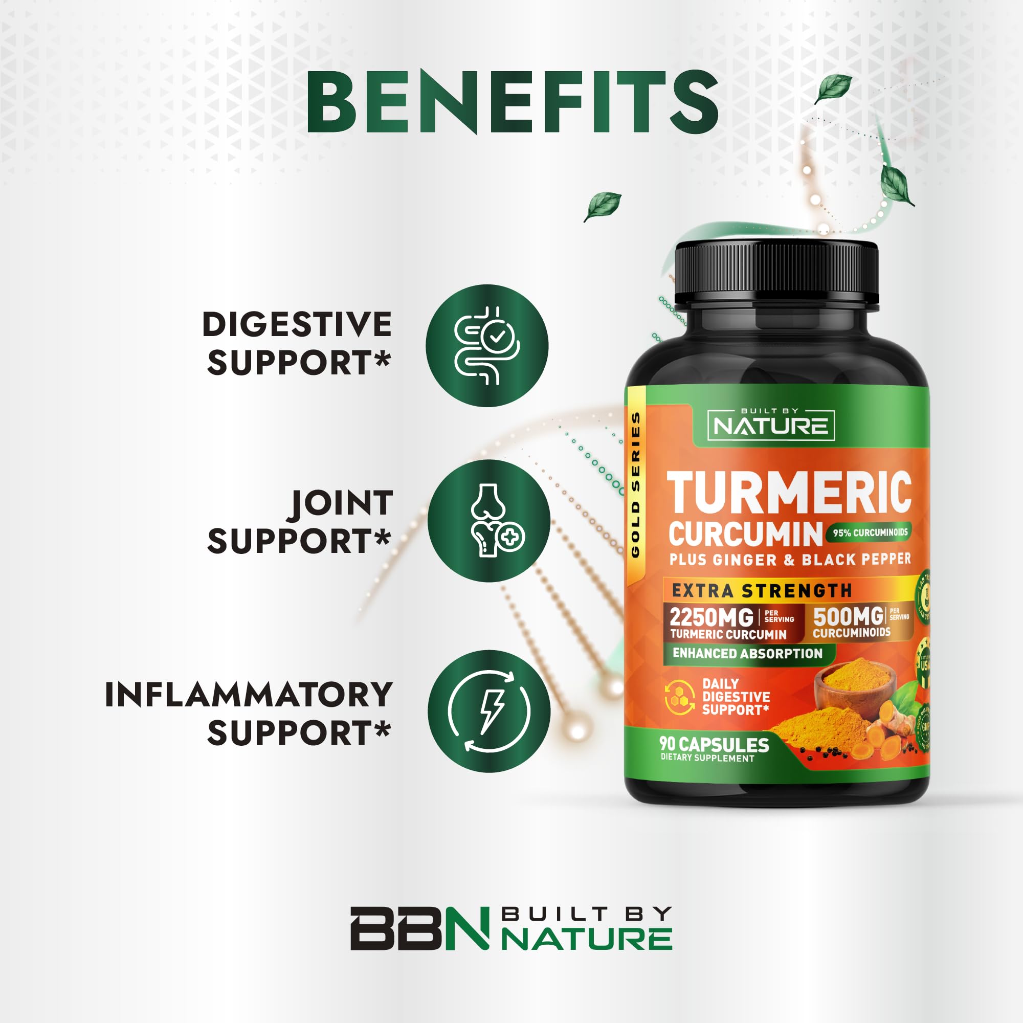 Built By Nature Turmeric Curcumin label showing 95% curcuminoids