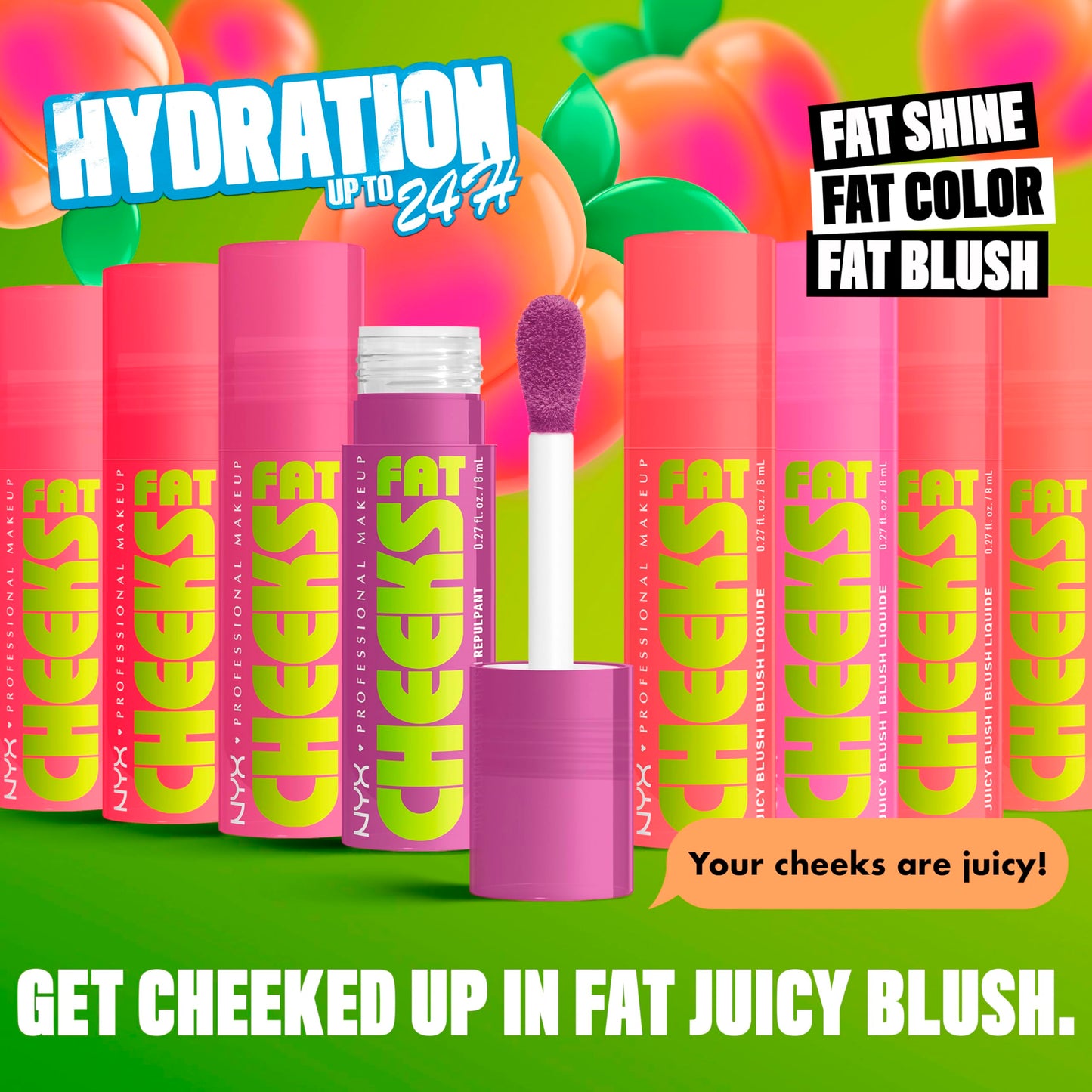 Close up of the plush teardrop shaped applicator tip on NYX Fat Cheeks blush