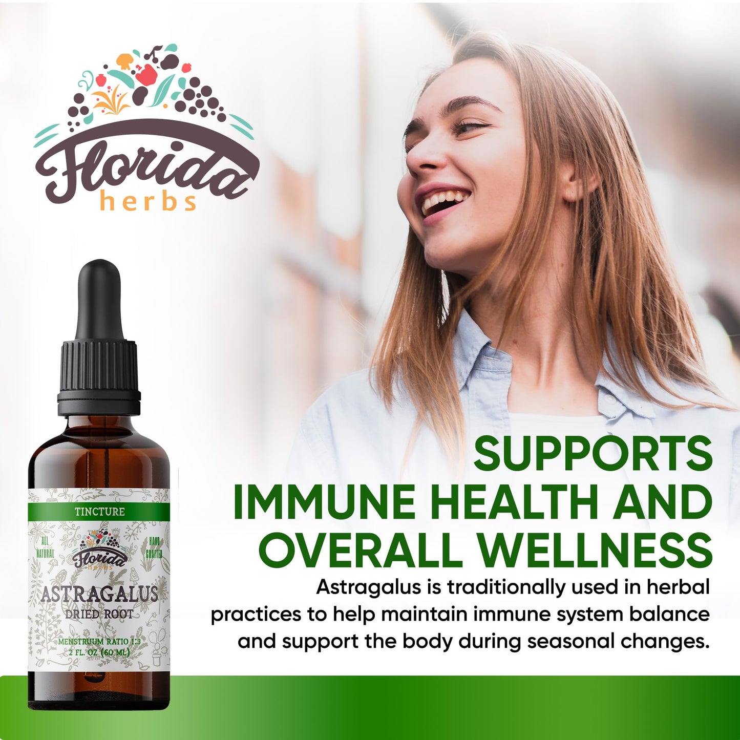 Alcohol free organic liquid astragalus root supplement dropper showing clear vegetable glycerin base.
