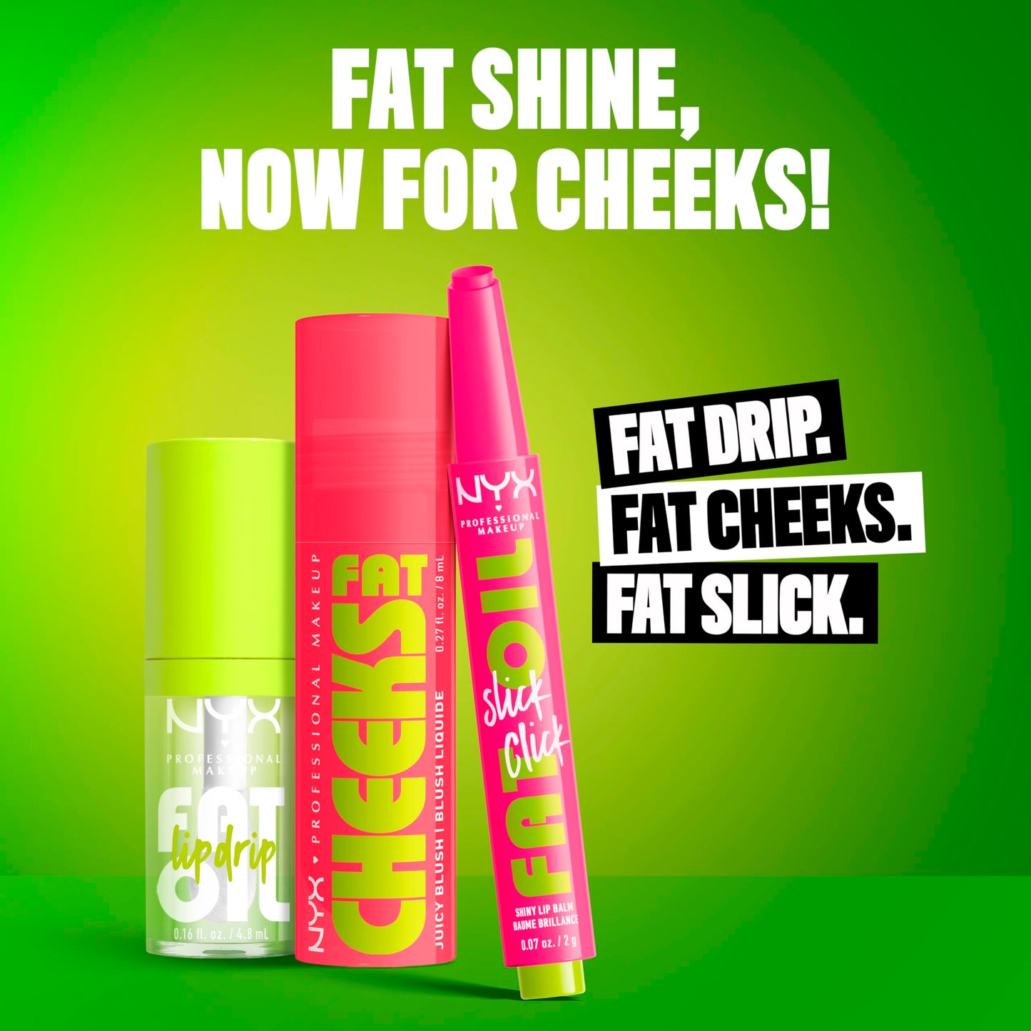 Side view of the authentic USA imported NYX Fat Cheeks packaging showing ingredients list
