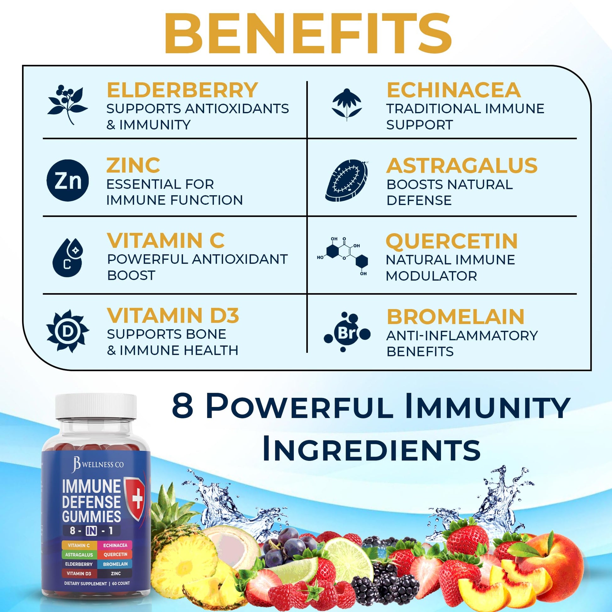 Two bottles of New Age immunity booster gummies showing the protective seal and premium USA packaging details