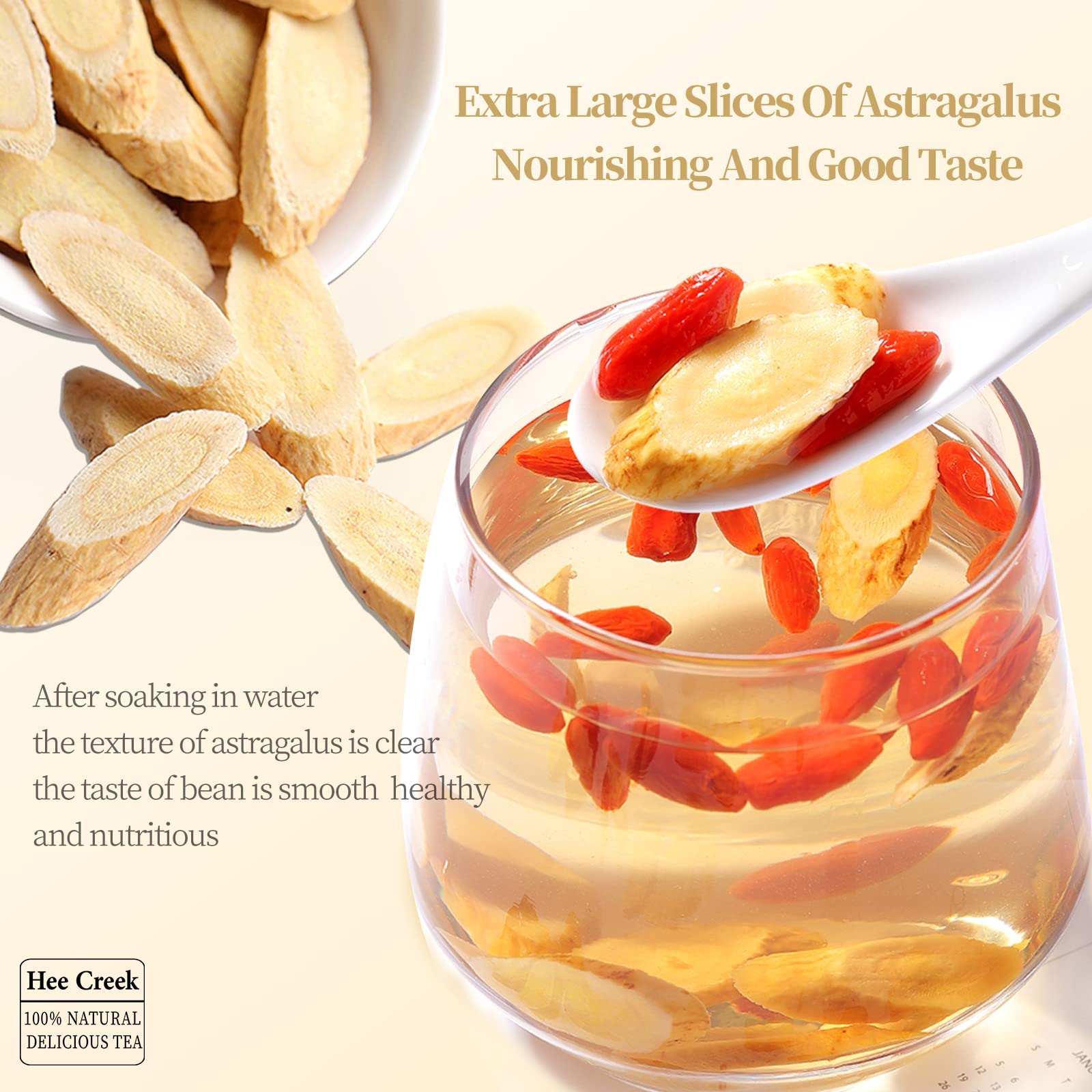 Thick premium Chinese herbal tea supplement slices displayed out of the packaging.