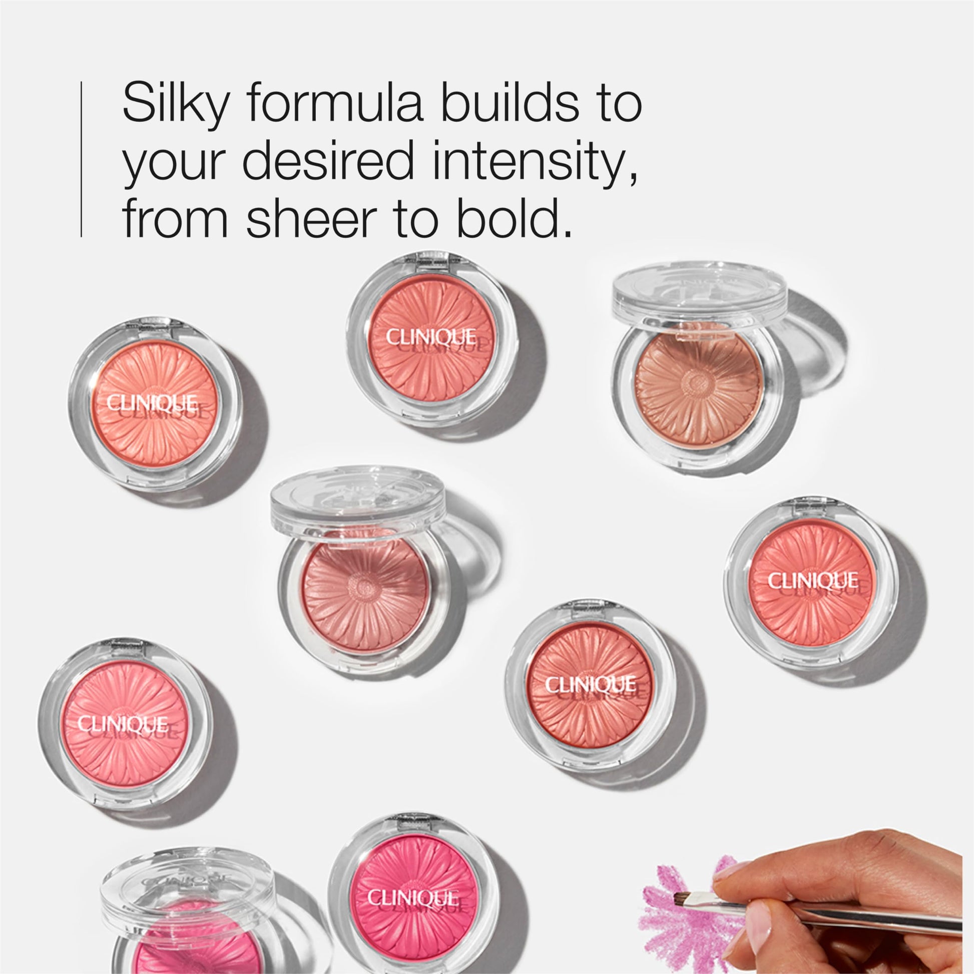 Vibrant yet natural looking cheek color powder texture close up