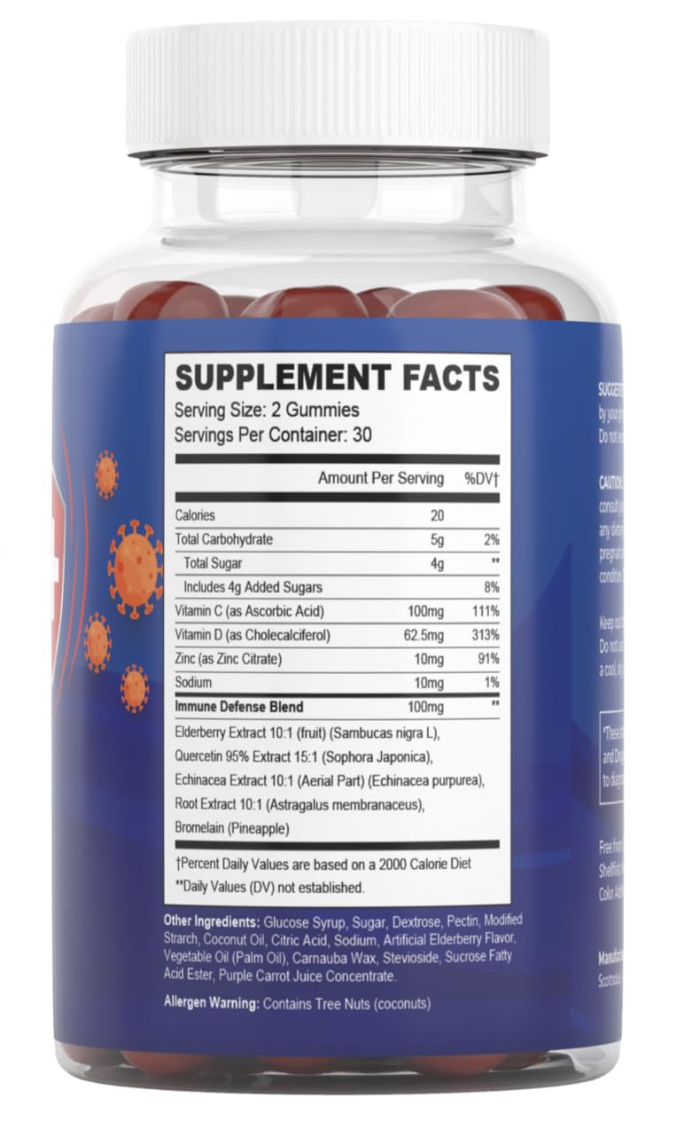 Product presentation layout of the 8 in 1 natural defense formula highlighting its main immune support benefits