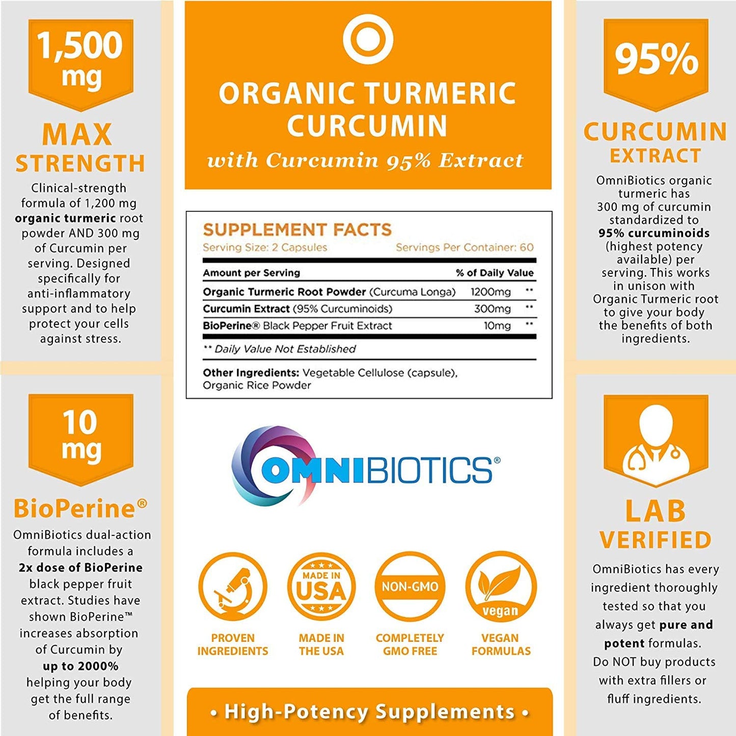 OmniBiotics Turmeric supplement bottle showing 120 capsules label