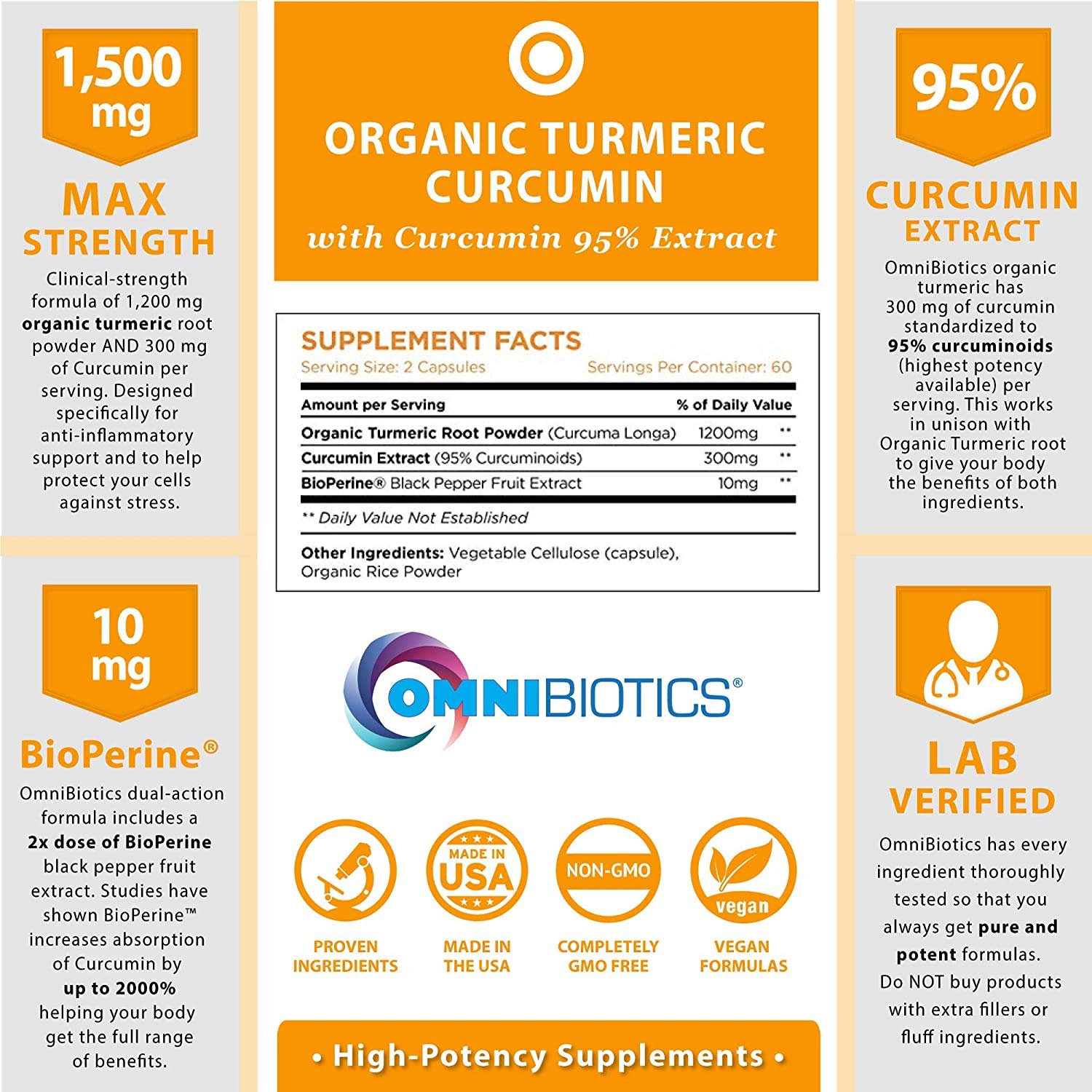 OmniBiotics Turmeric supplement bottle showing 120 capsules label