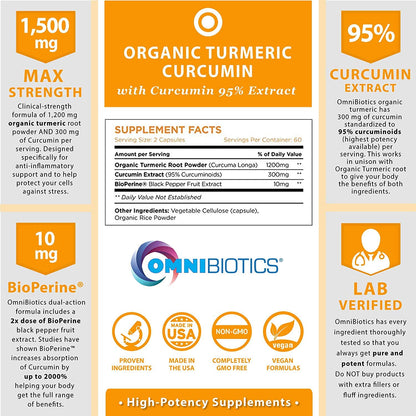 OmniBiotics Turmeric supplement bottle showing 120 capsules label