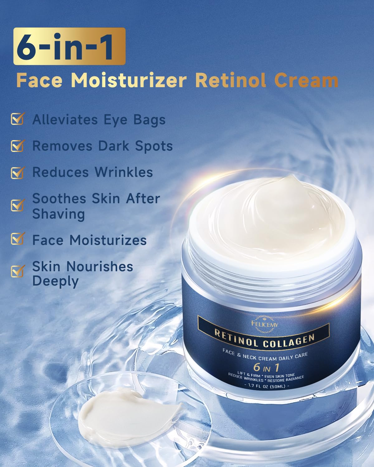 Felicemy retinol and collagen face cream for men showing product jar