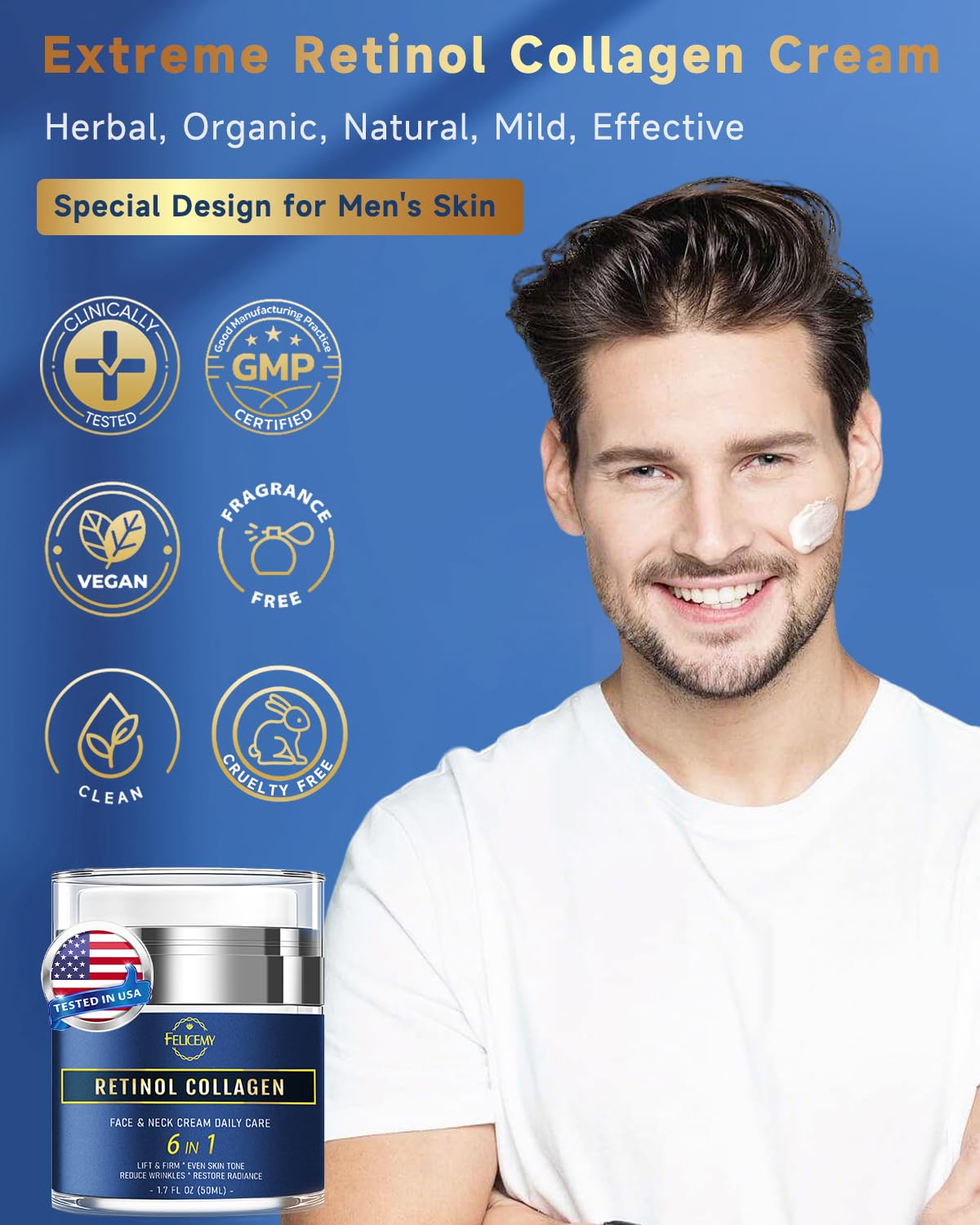 Felicemy men's daily moisturizer showing cream texture close up