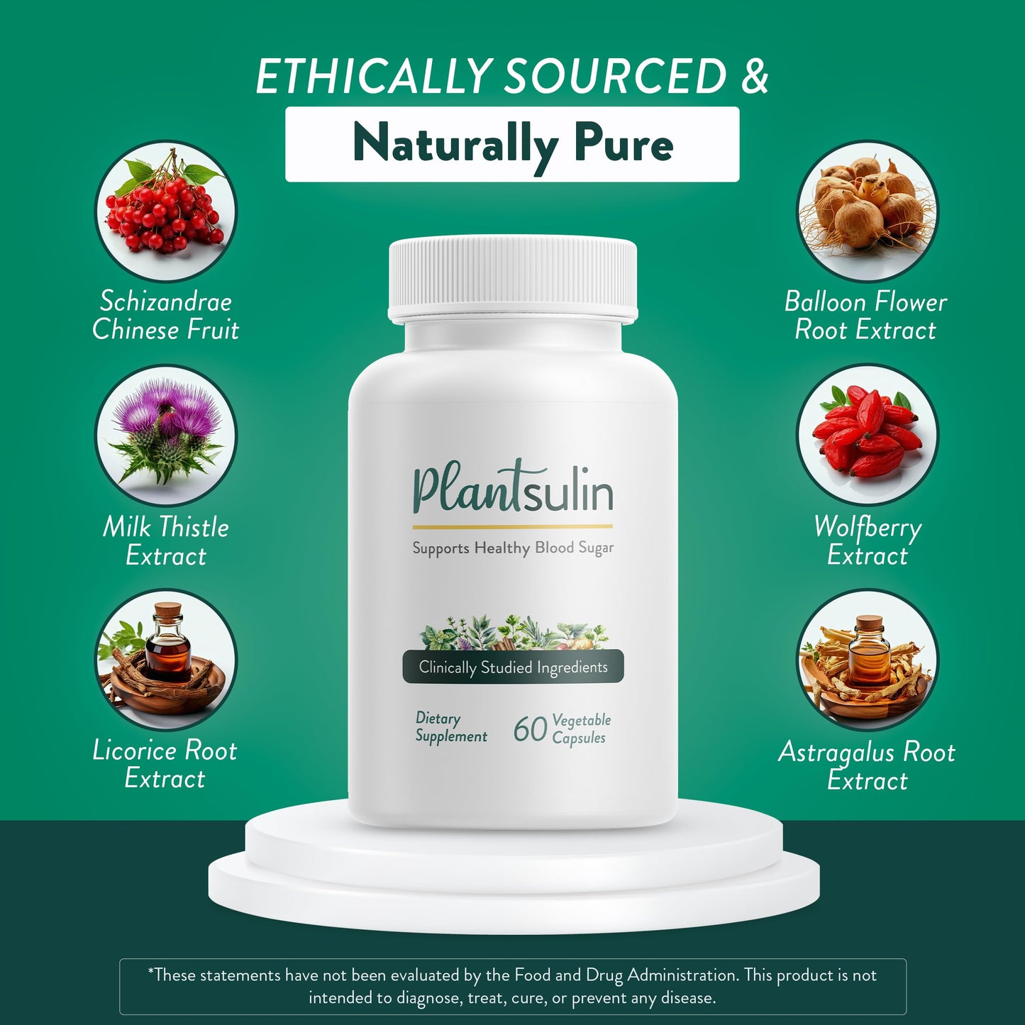 Plantsulin herbal blood sugar support capsules showing gluten free and non GMO labels