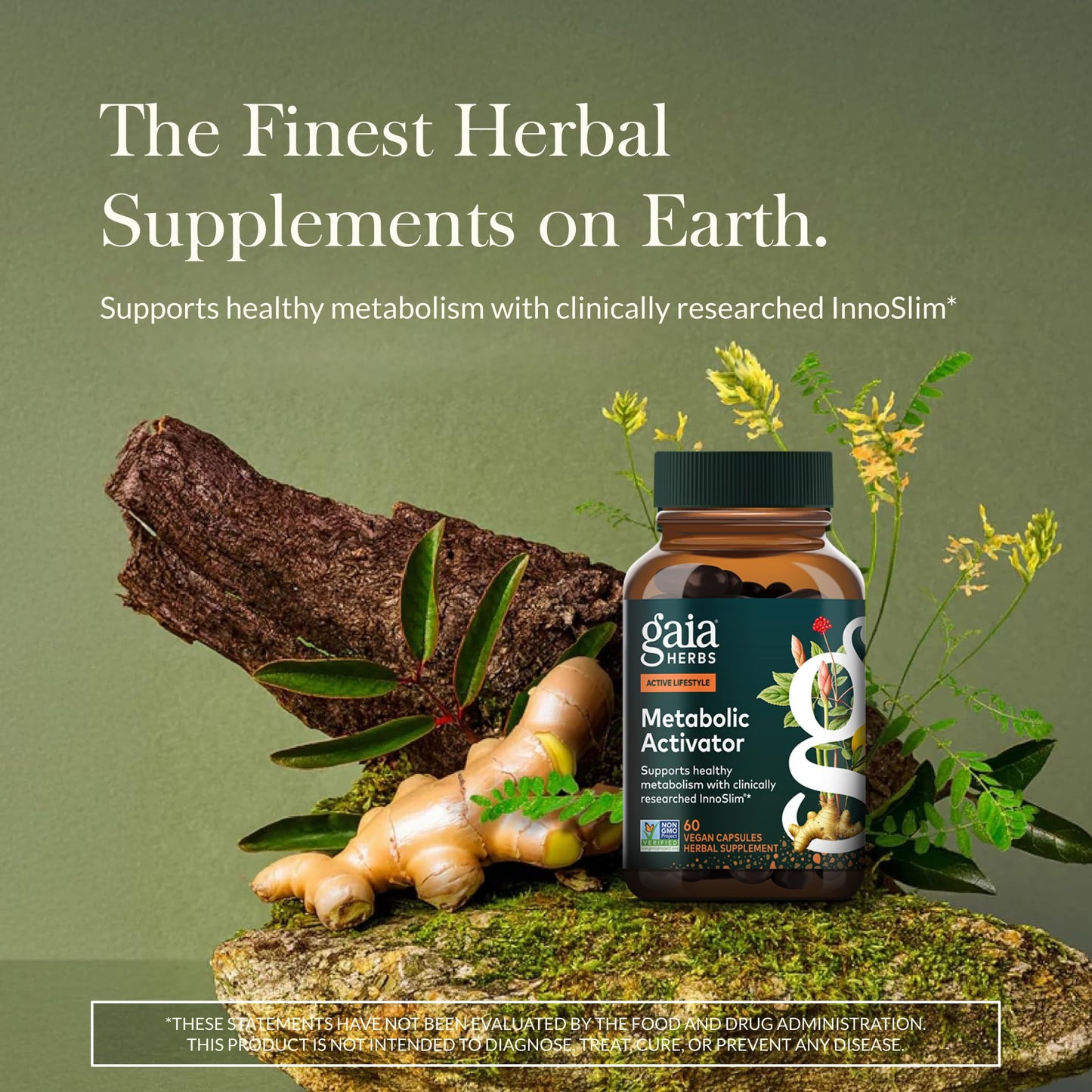 Gaia Herbs AMPK Pathway Support supplement bottle showcasing the supplement facts label.