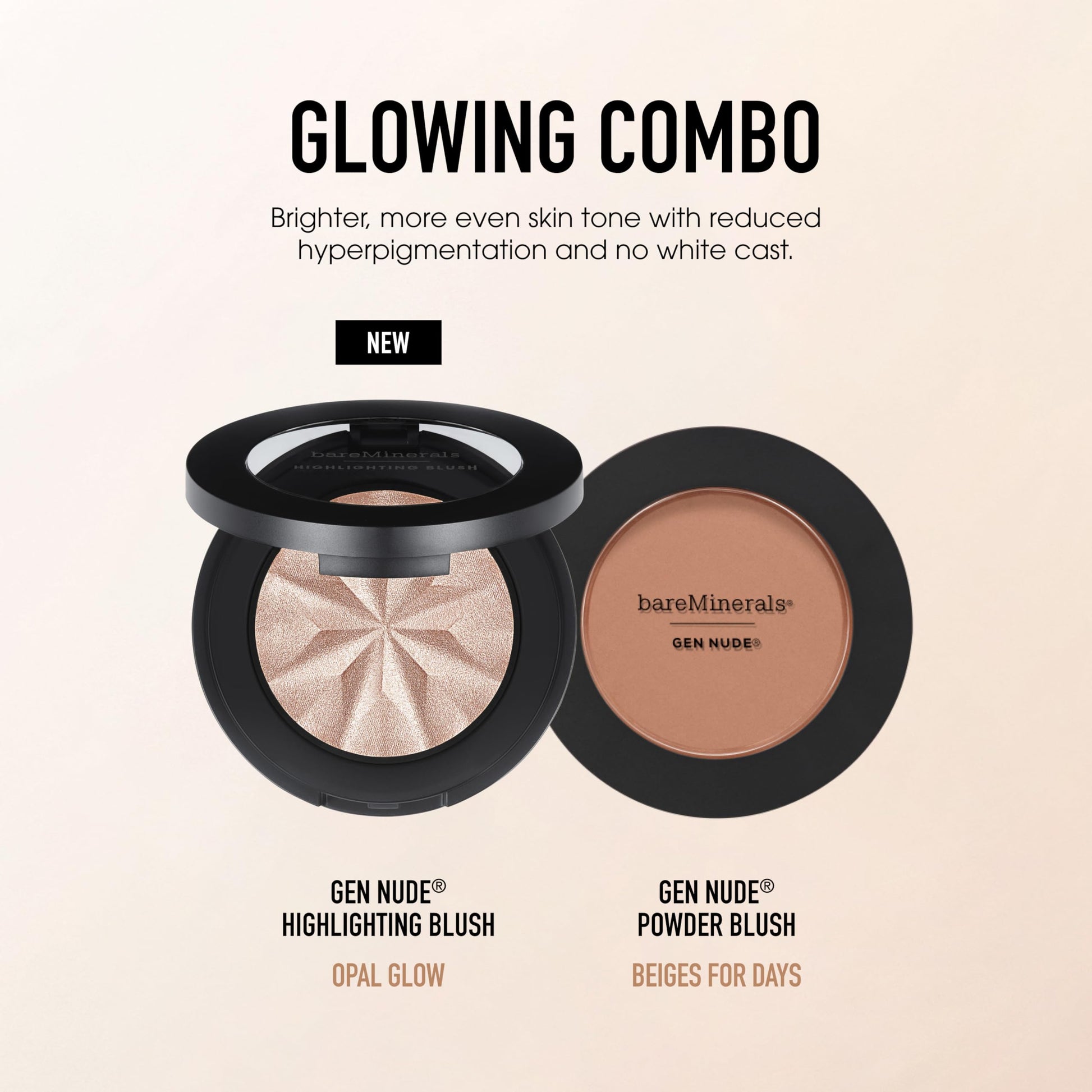 bareMinerals clean beauty makeup collection layout featuring the soft focus mineral blush