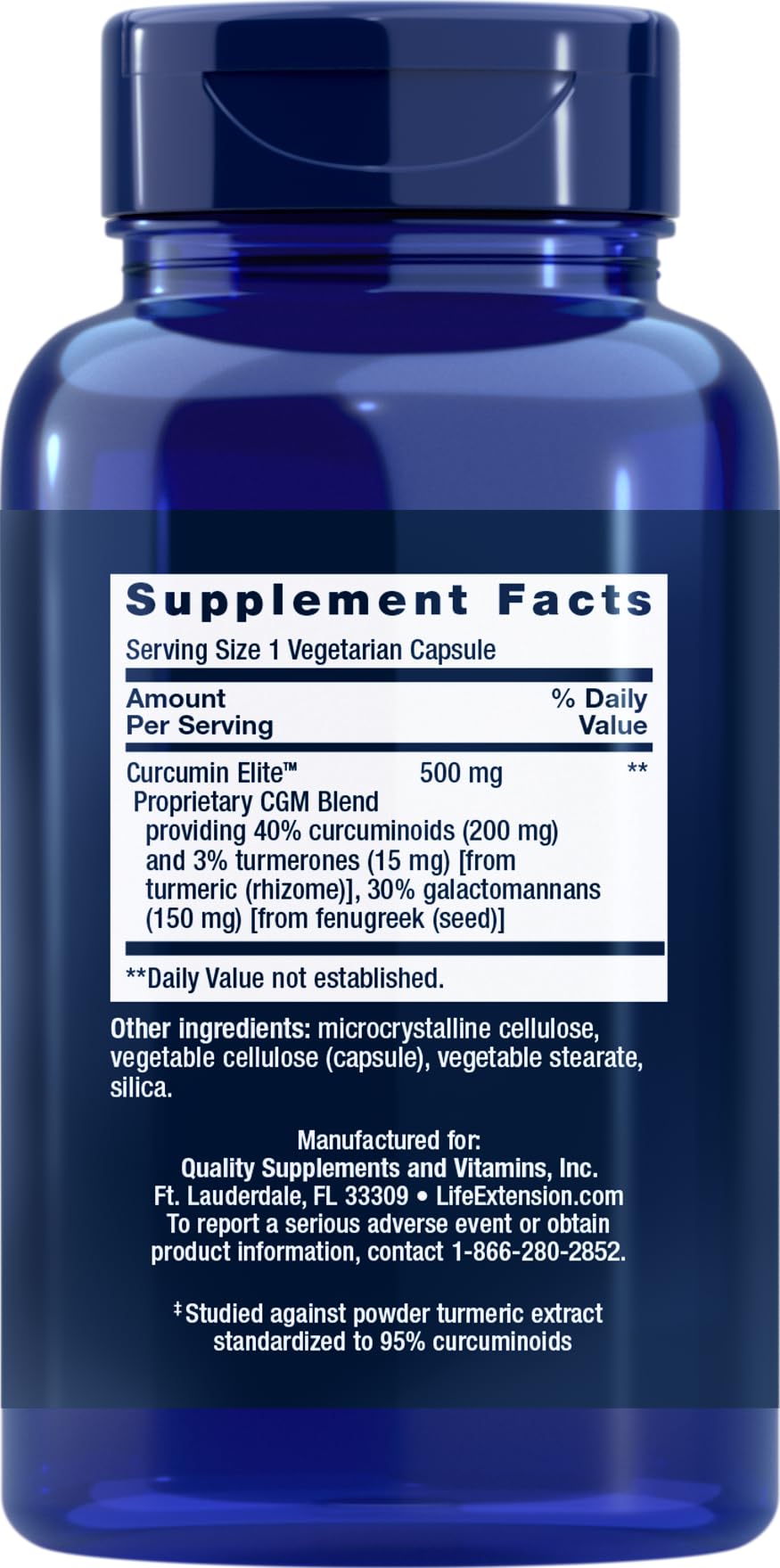 Life Extension Curcumin Elite proprietary blend supplement label