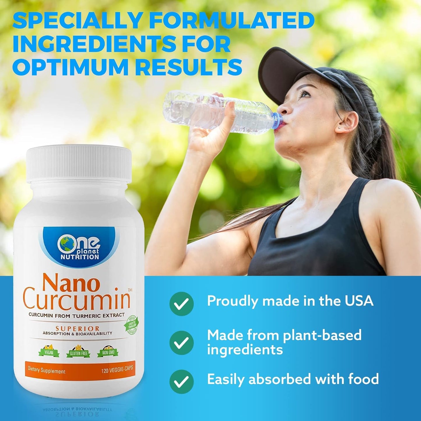 One Planet Nutrition Nano Curcumin 120 serving bottle cap and seal