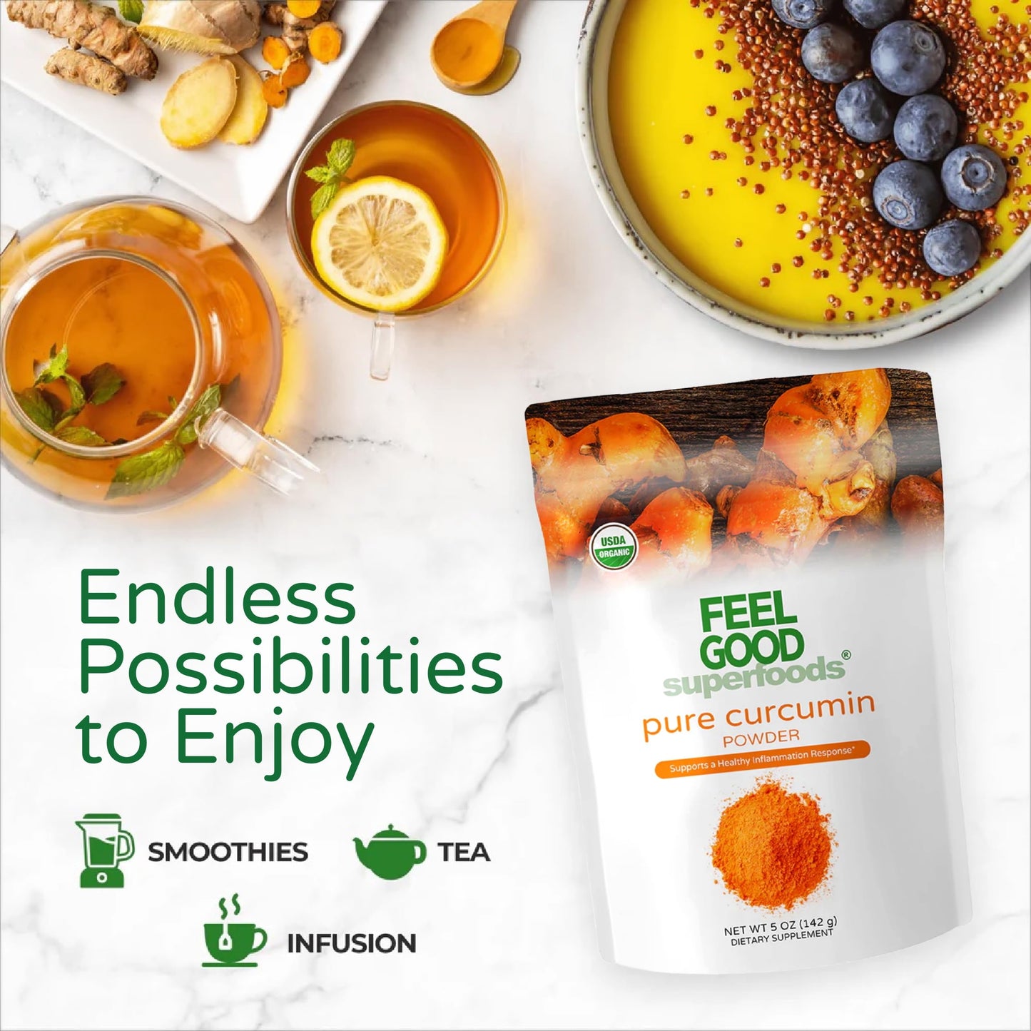 Feel Good Superfoods pure turmeric extract branding detail