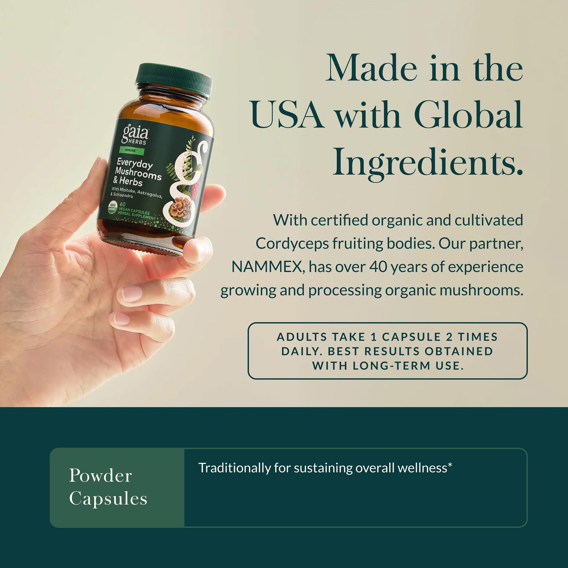 Close-up view of Gaia Herbs Everyday Immune vegan liquid capsules on a clean background