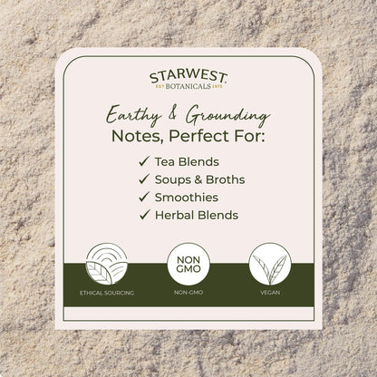 Back label nutrition and serving facts of Starwest Botanicals Astragalus Powder