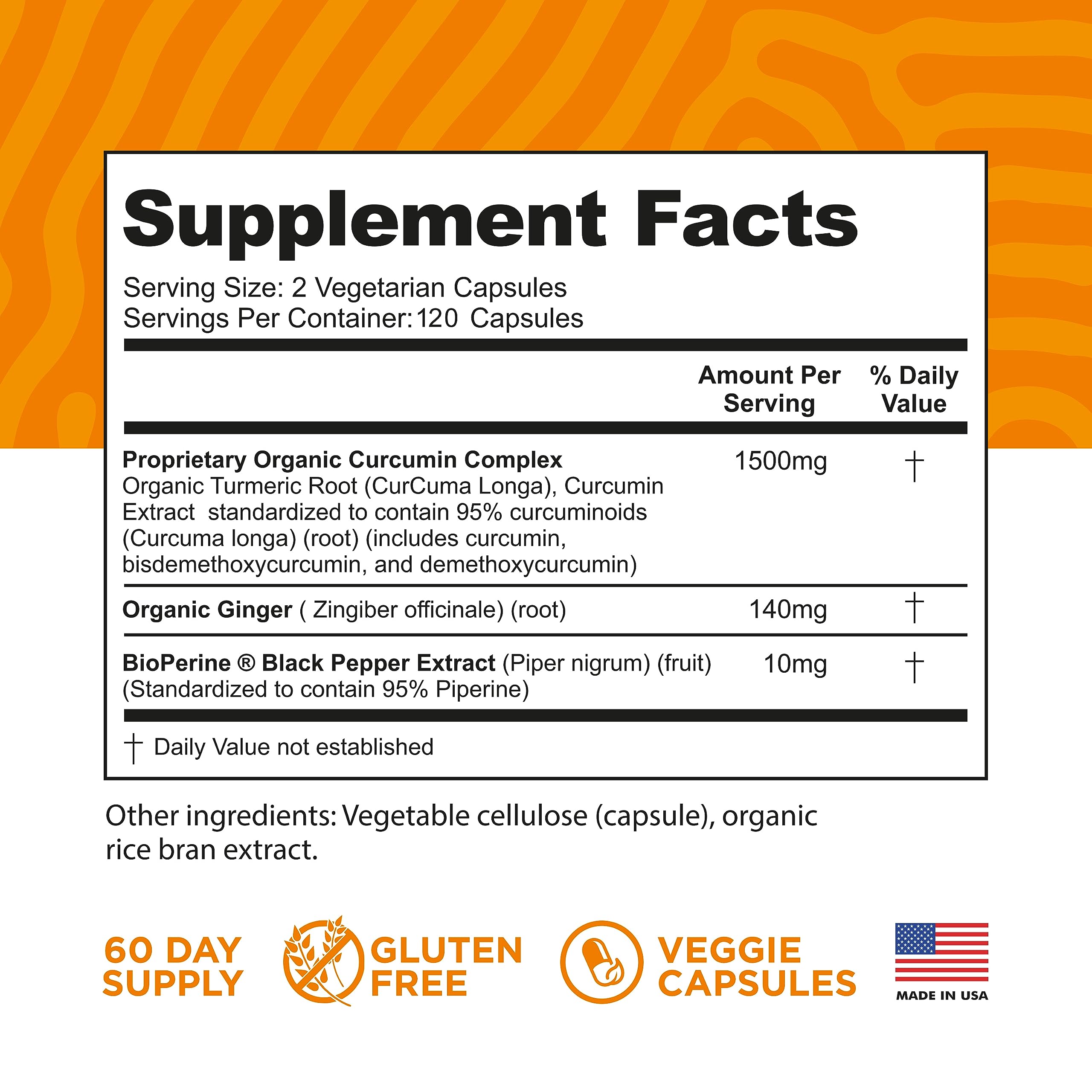 FineVine Turmeric Curcumin 120 capsules bottle label details