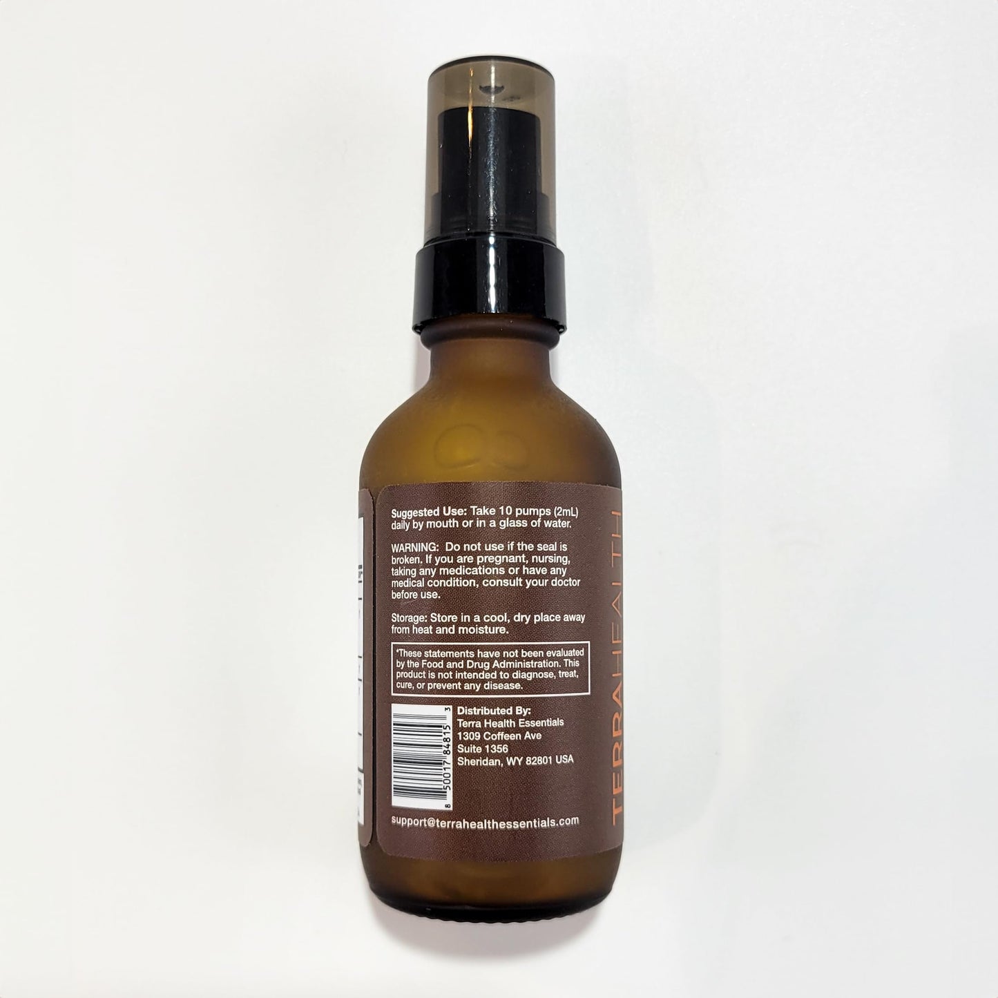 Label details of Terra Health Essentials Liposomal Curcumin drops