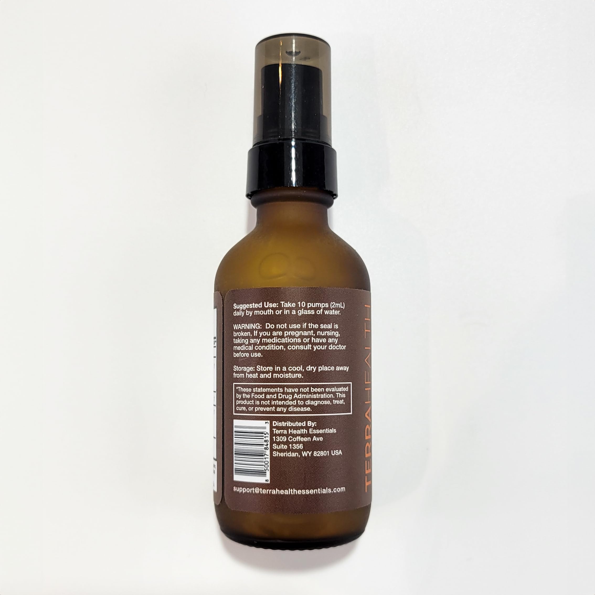 Label details of Terra Health Essentials Liposomal Curcumin drops