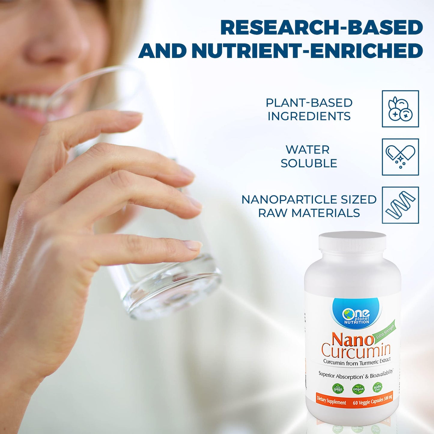 One Planet Nutrition Nano Curcumin bottle top view