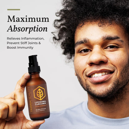 Close up of 60ml Terra Health Essentials curcumin liquid