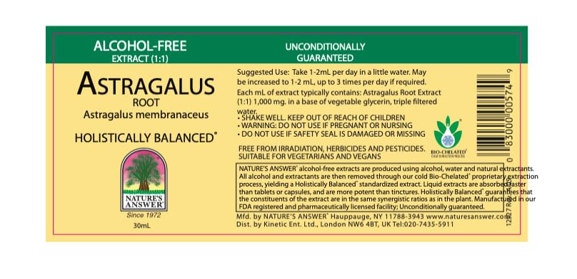 Alcohol free herbal supplement packaging showing organic ingredients and usage instructions