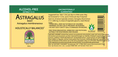 Alcohol free herbal supplement packaging showing organic ingredients and usage instructions