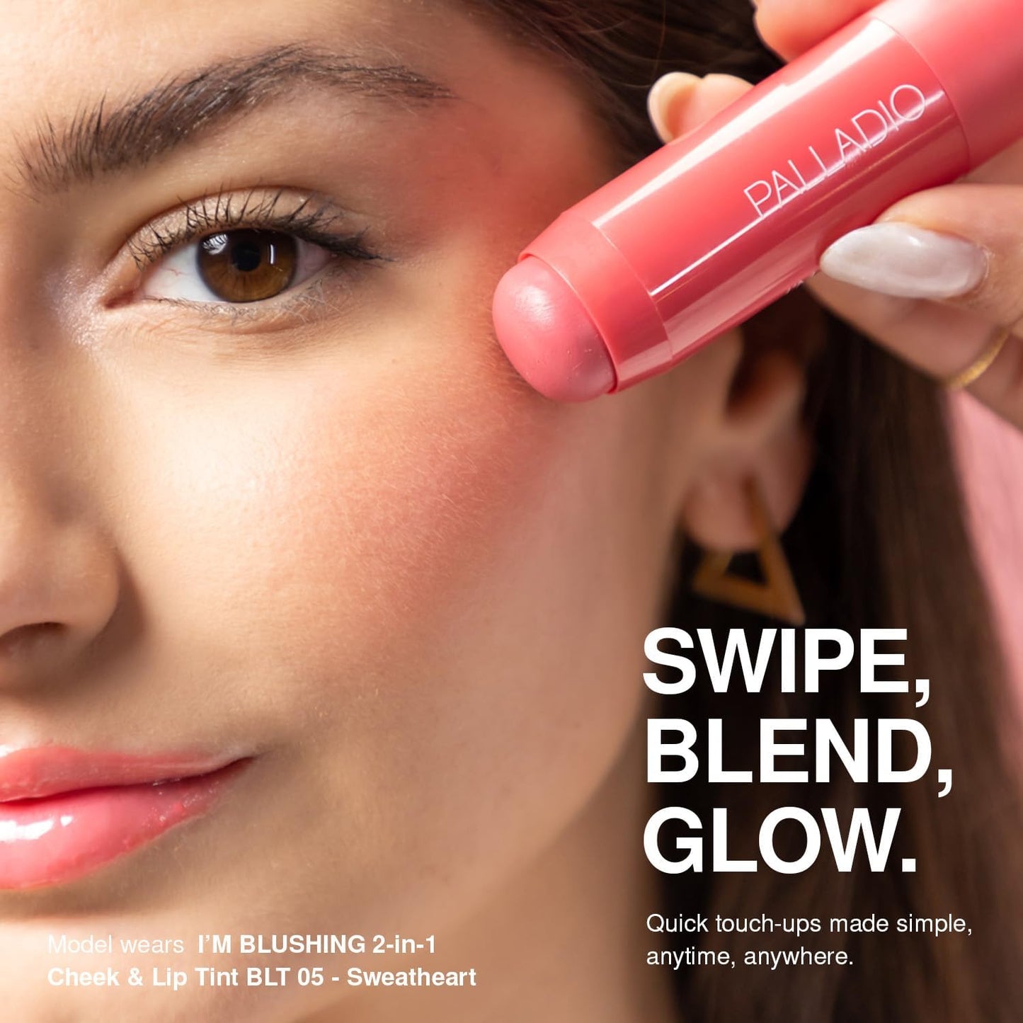 Lightweight buildable cream blush tint showing the product texture and shimmer.