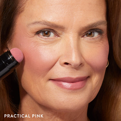 Laura Geller New York liquid cheek tint model application step