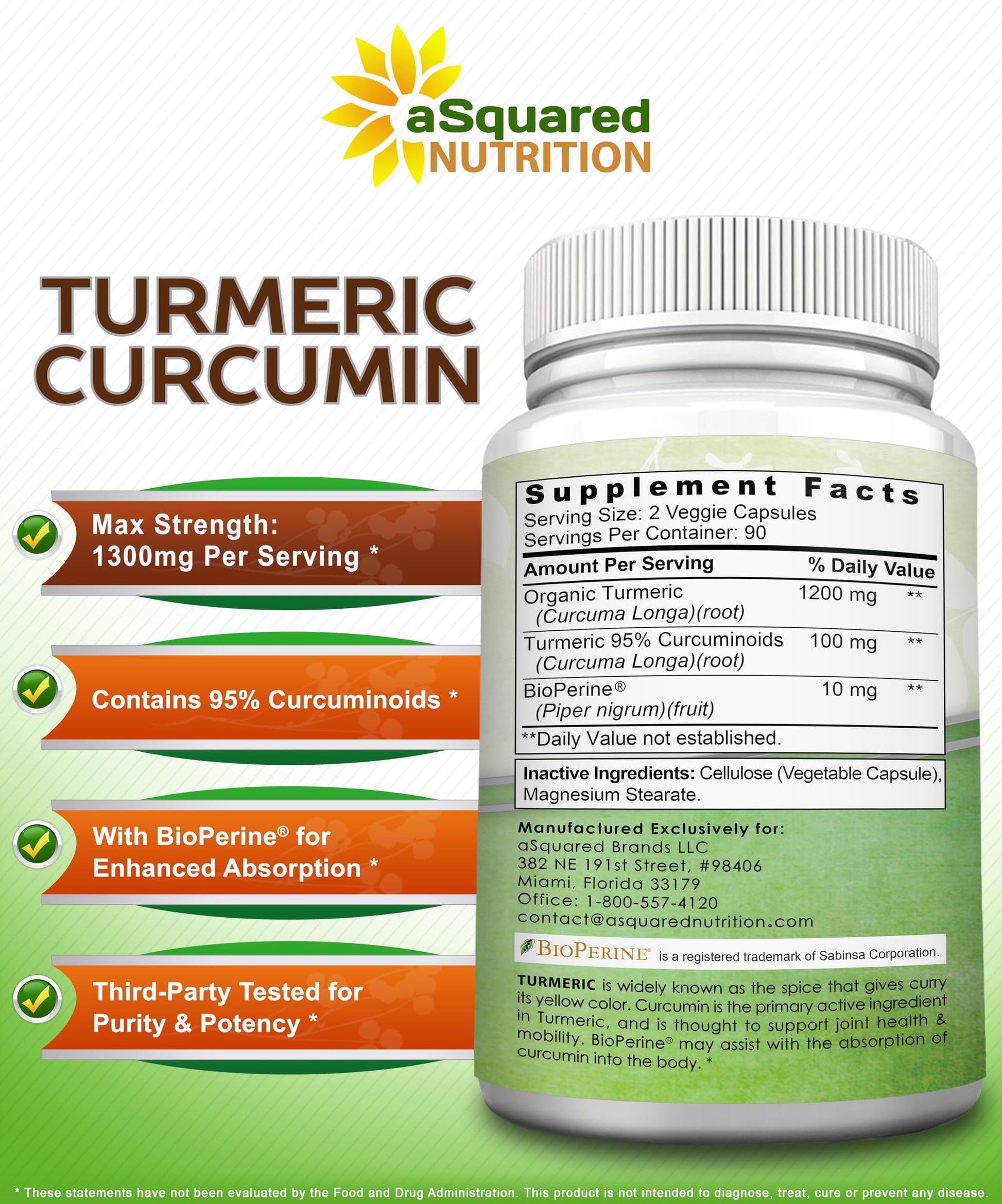 aSquared Nutrition Turmeric Curcumin BioPerine ingredient highlight