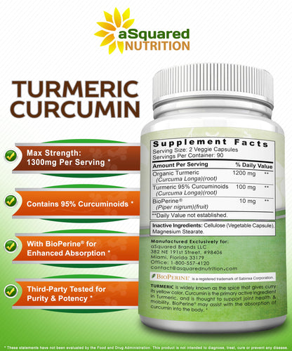 aSquared Nutrition Turmeric Curcumin BioPerine ingredient highlight