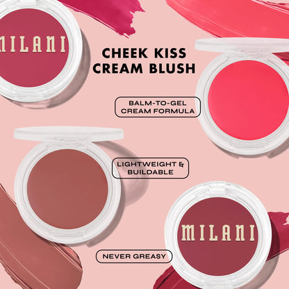 Milani multitasking cream blusher applied lightly as a natural lip tint.