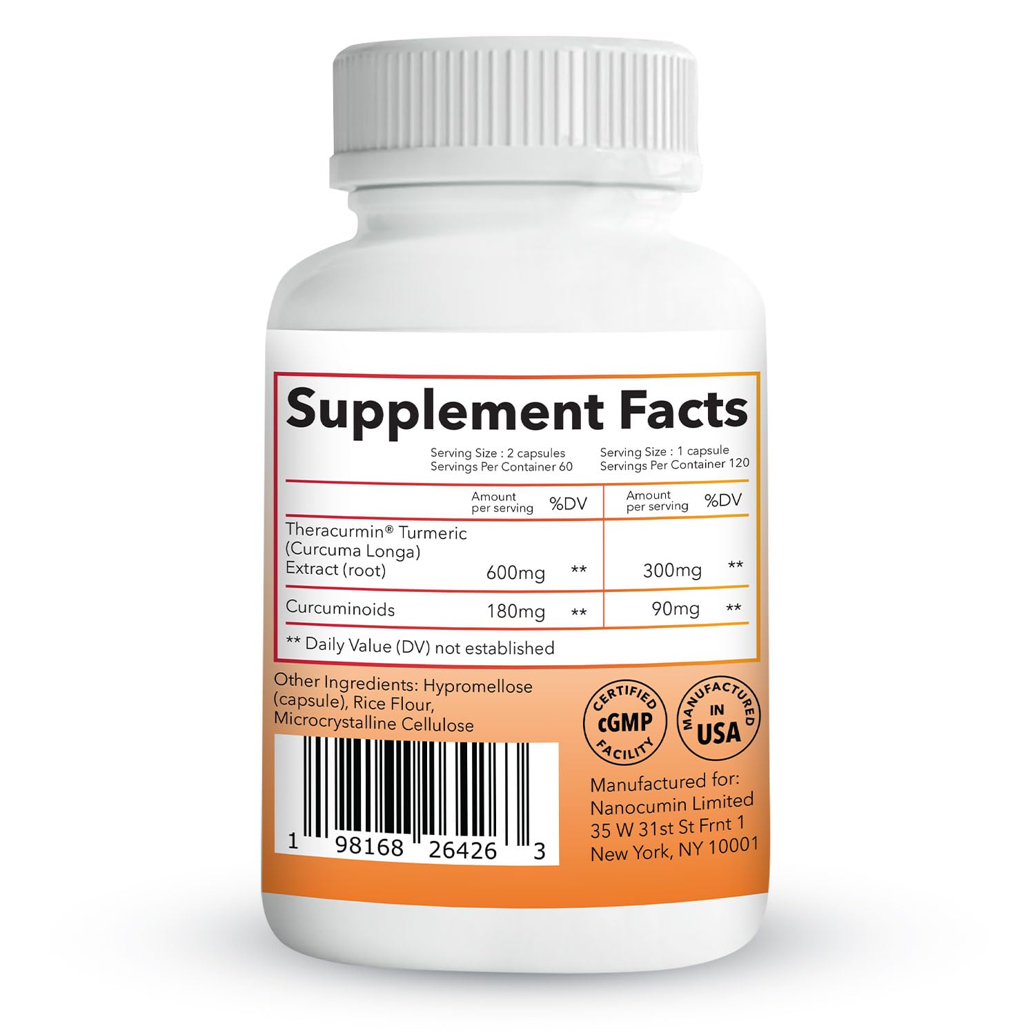 Side view of Natleo Theracurmin bottle showing supplement facts