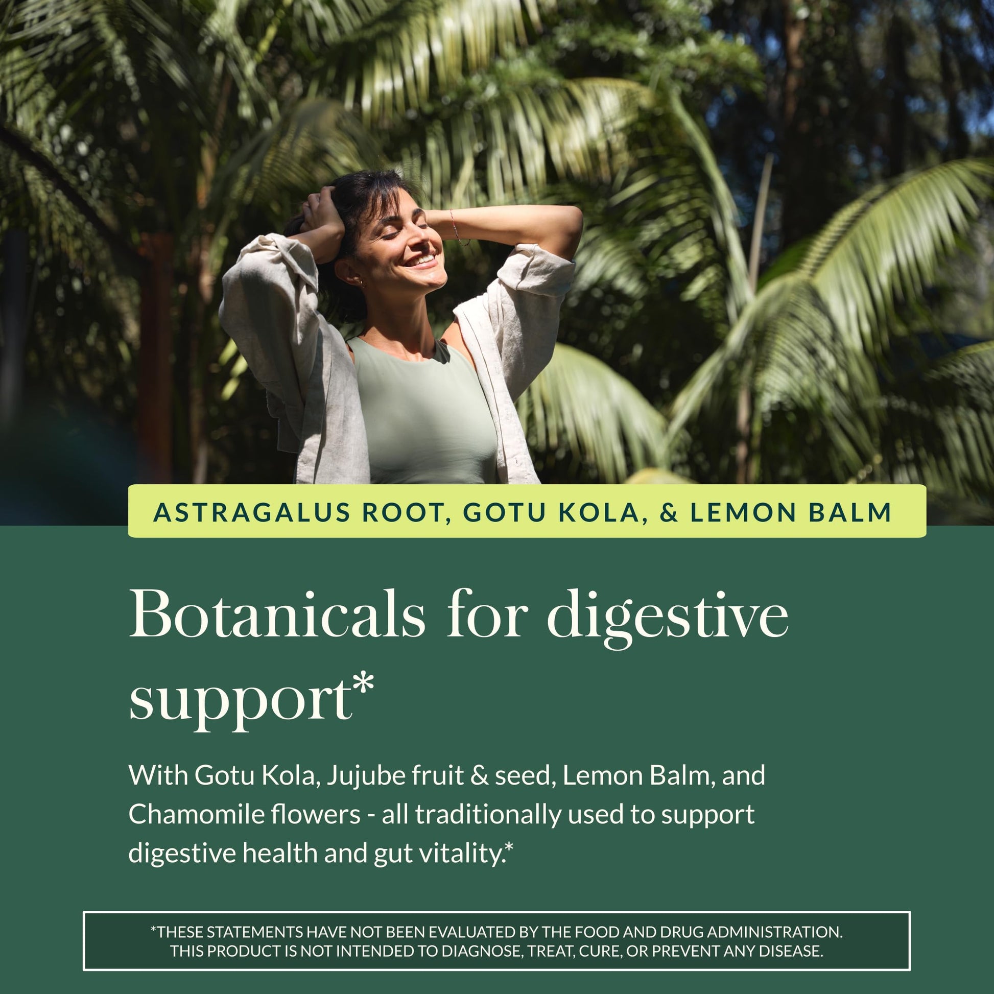 Side angle view of Gaia Herbs digestive health supplement bottle containing 60 vegan capsules.