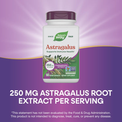 Back packaging of authentic USA imported Nature's Way Astragalus root dietary supplement