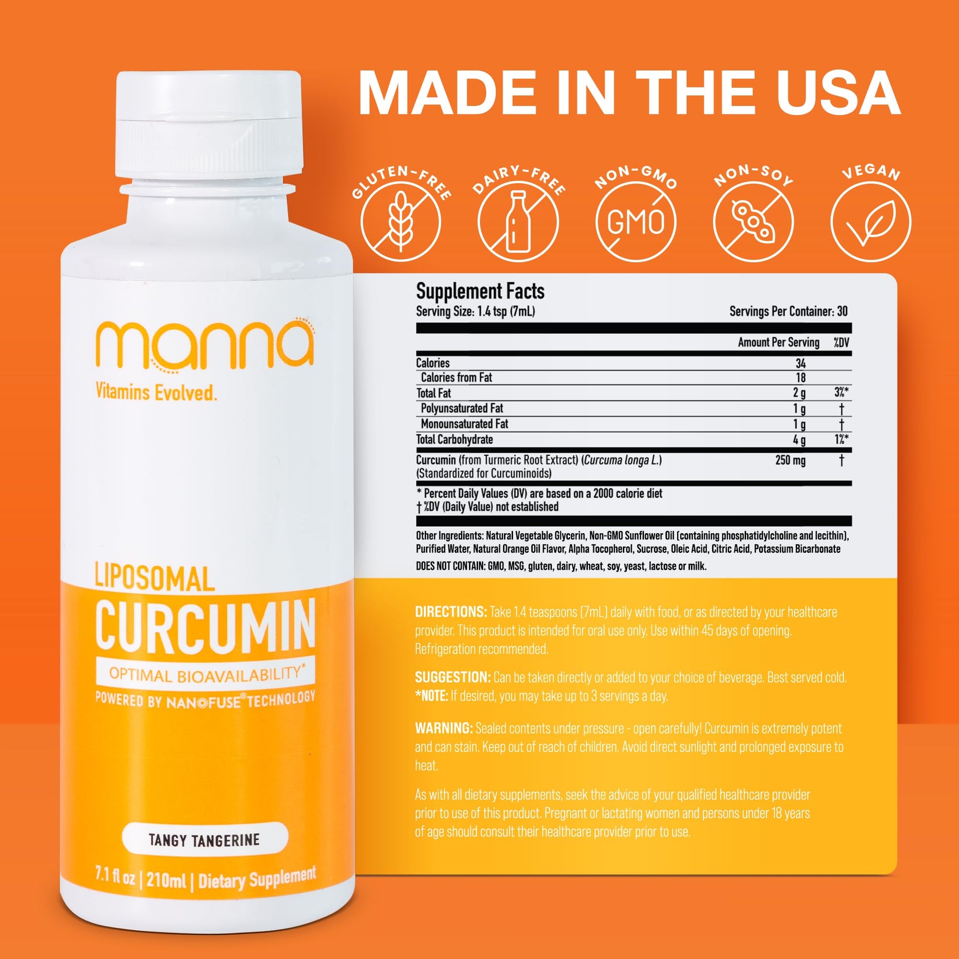 USA imported Manna Vitamins curcumin liquid bottle close up
