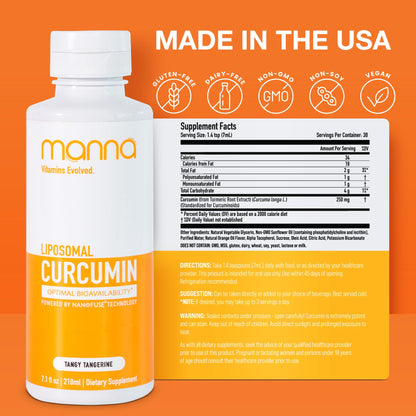 USA imported Manna Vitamins curcumin liquid bottle close up