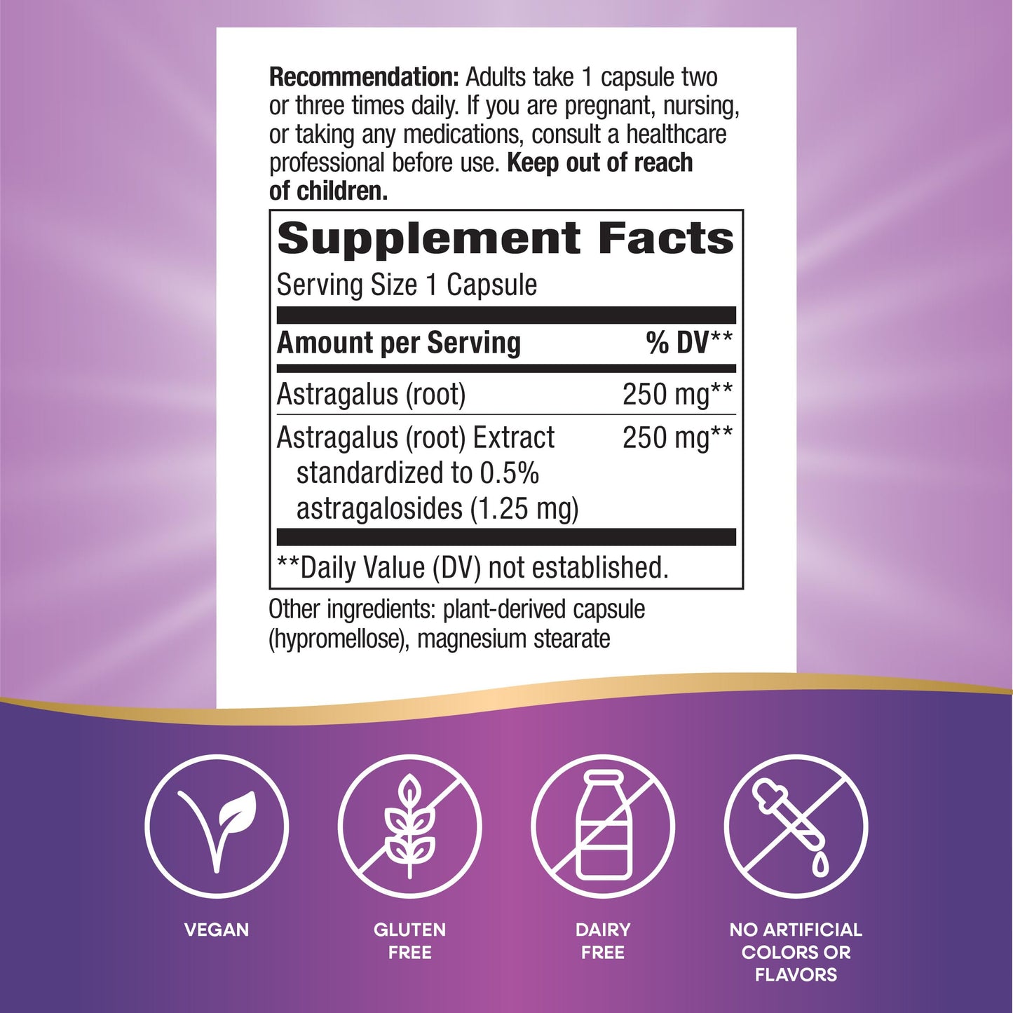 Nature's Way Astragalus 60 vegan capsules bottle showcasing eco friendly recycled packaging