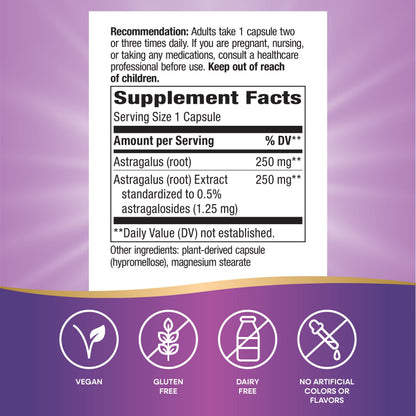 Nature's Way Astragalus 60 vegan capsules bottle showcasing eco friendly recycled packaging