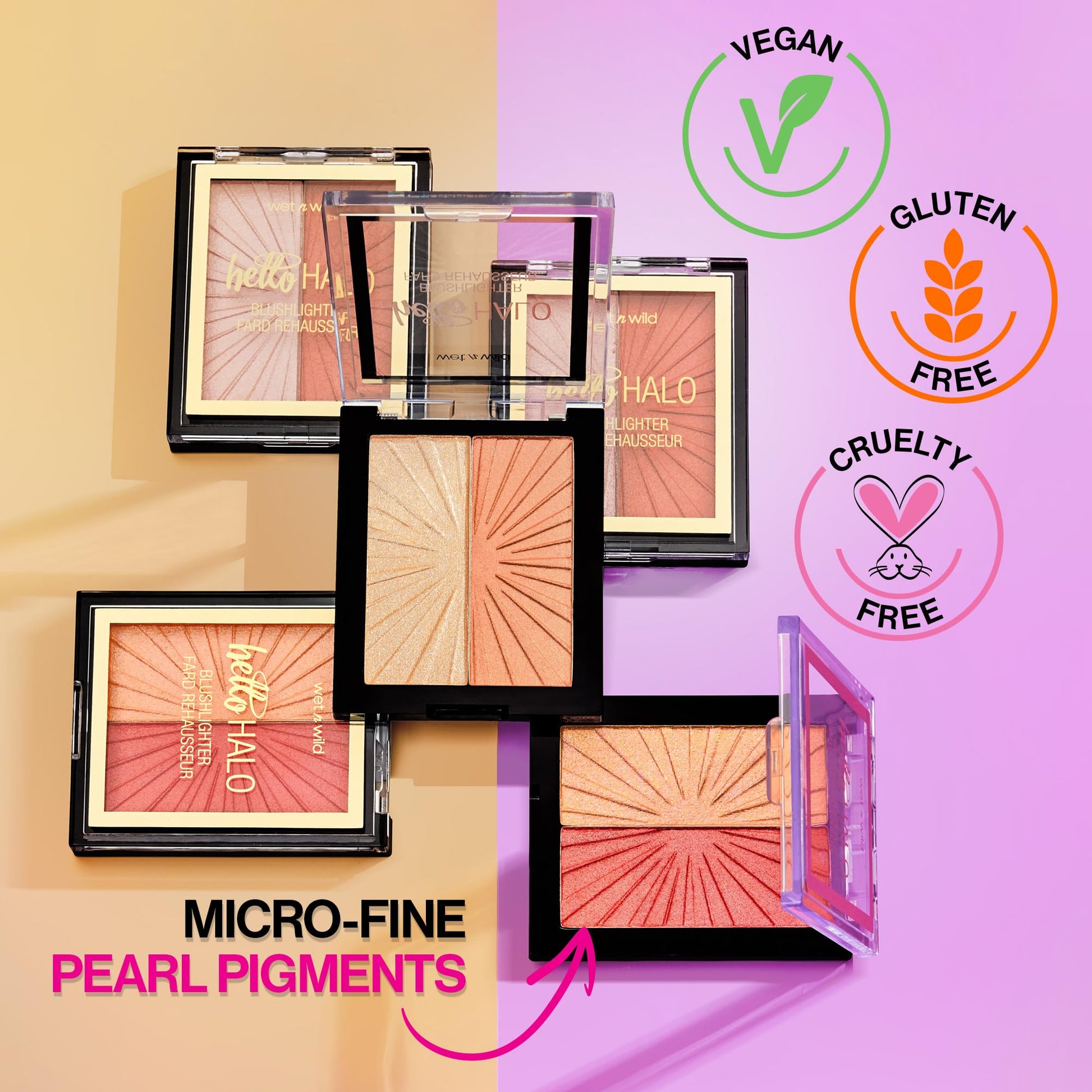 Top down view of the compact dual face palette displaying the weightless pressed powder pigments.