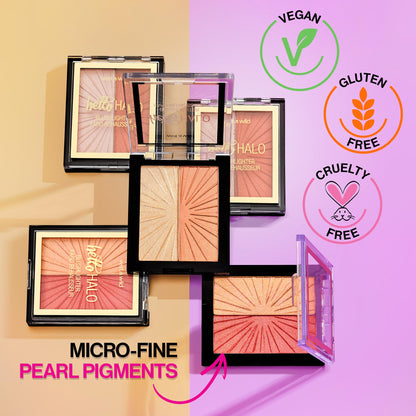 Top down view of the compact dual face palette displaying the weightless pressed powder pigments.