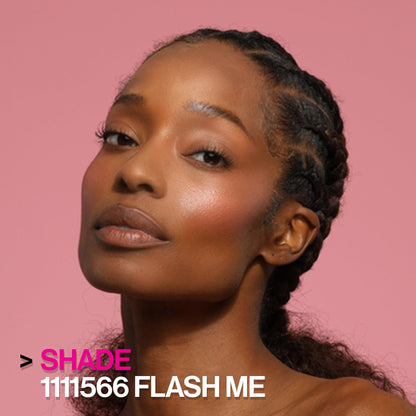 Swatches of the Flash Me duo on skin showcasing the luminous gold highlighter and complimentary blush color.