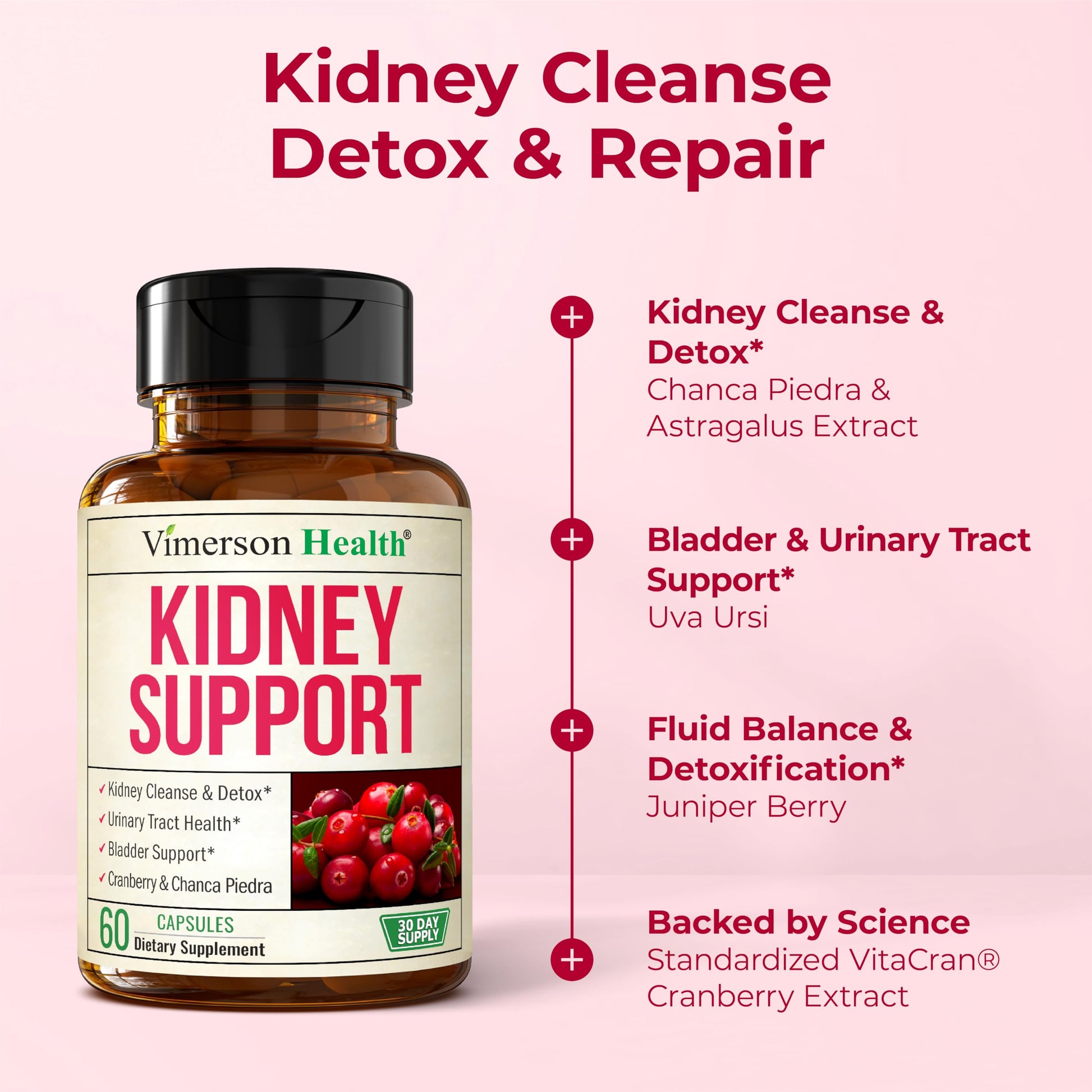 Premium imported kidney support capsules containing vitacran cranberry extract for health
