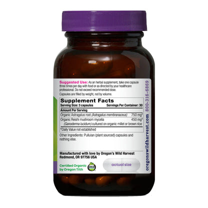 Oregon's Wild Harvest Astragalus Reishi organic immune supplement ingredients label view
