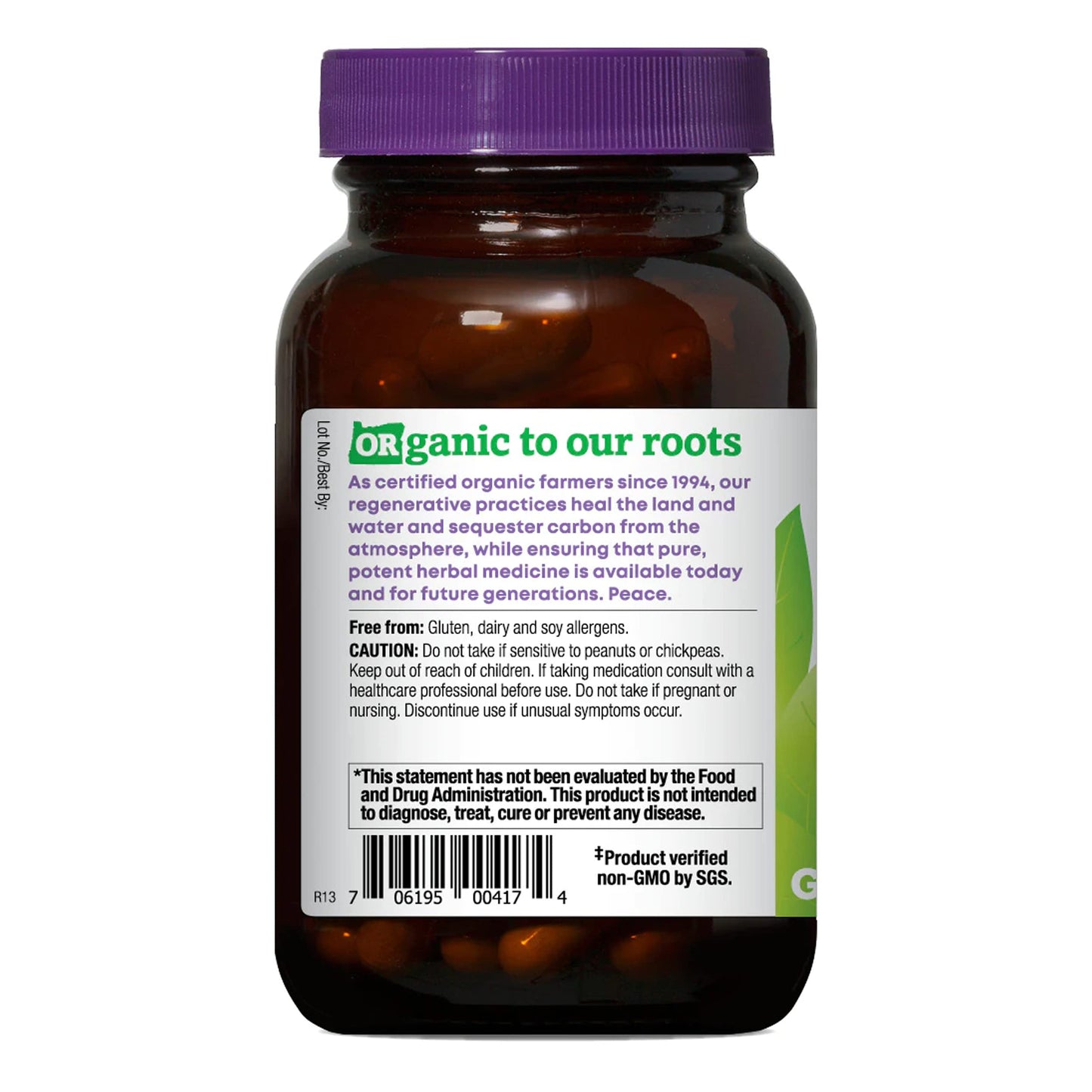 Oregon's Wild Harvest organic herbal supplement purple lid bottle side view