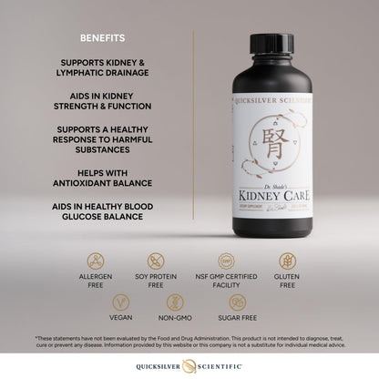 Authentic imported Quicksilver Scientific Kidney Care packaging detailing the liposomal delivery technology for enhanced renal support.