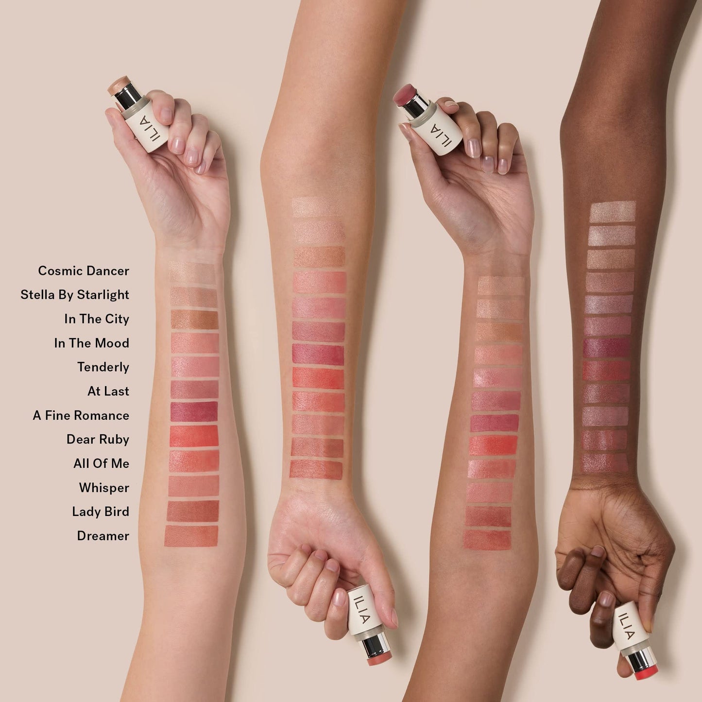 Creamy blush stick packaging of ILIA At Last dusty rose shade