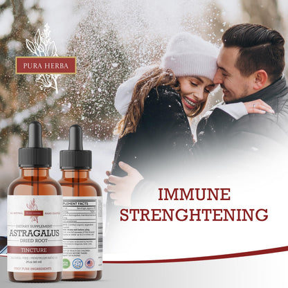 Pura Herba alcohol free liquid astragalus supplement showing side label ingredients and instructions
