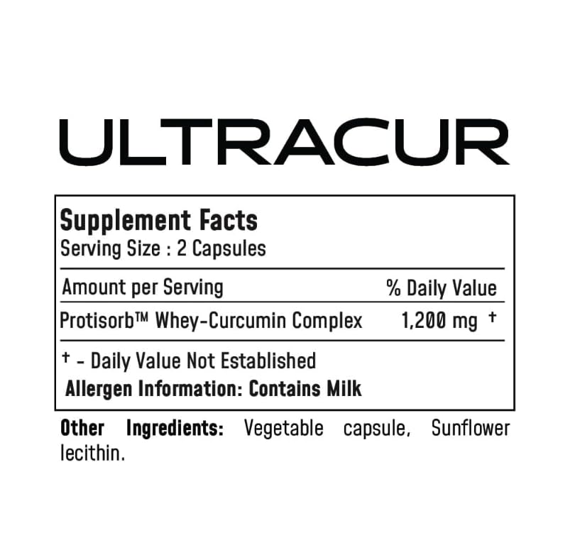 Back of UltraCur bottle with nutritional facts and ingredients